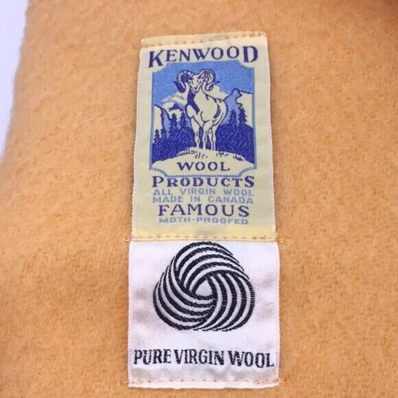 Vintage Pure Virgin Wool Twin Blanket Kenwood Famous Products Ribbon Edging Gold - Picture 3 of 7